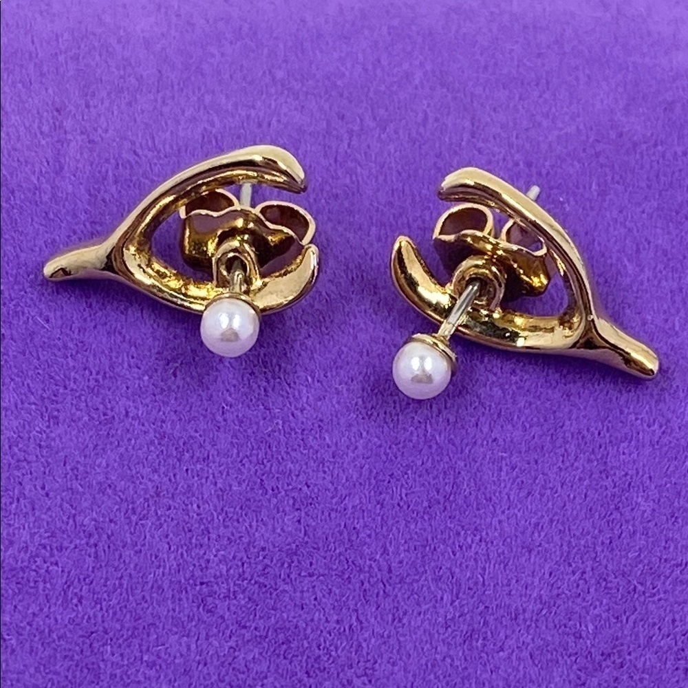 💛 Avon Gold Wishbone Pearl Earrings